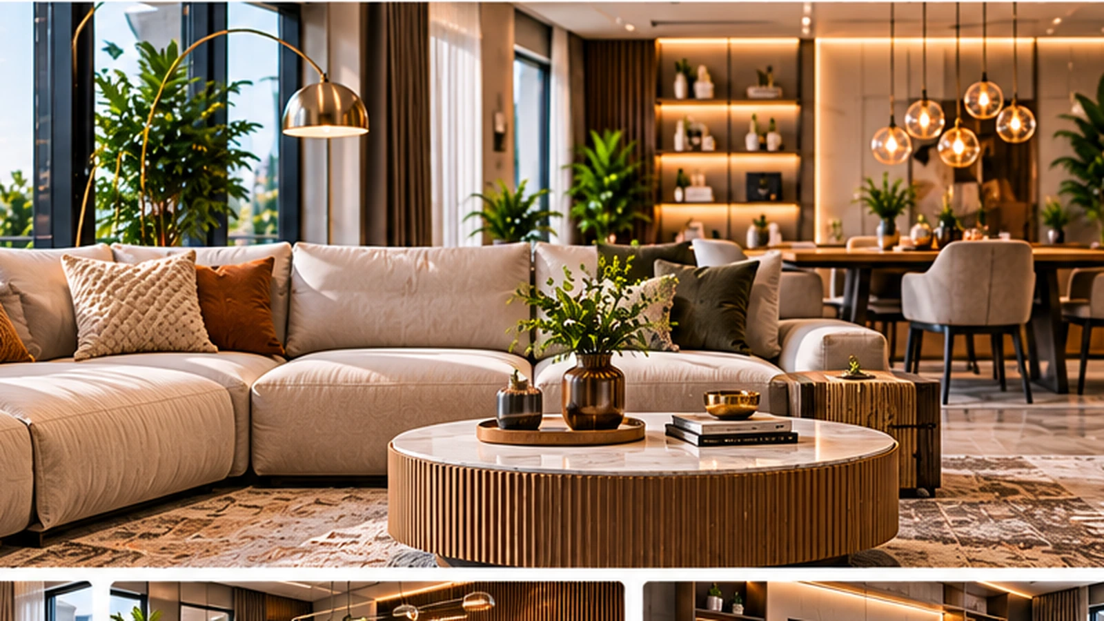 Modern salon ve yemek odası dekorasyonu